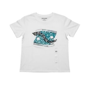 Converse Green High Tops Graphic Tee White Green Knit Short Sleeve L